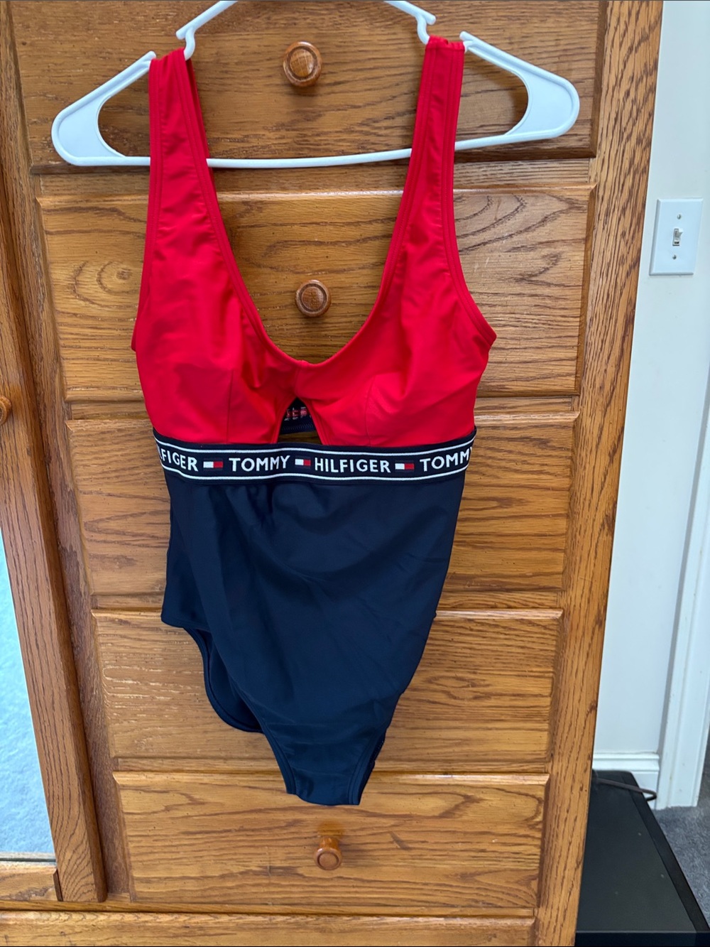 Tommy Hilfiger Red and Navy One-Piece Swimwear